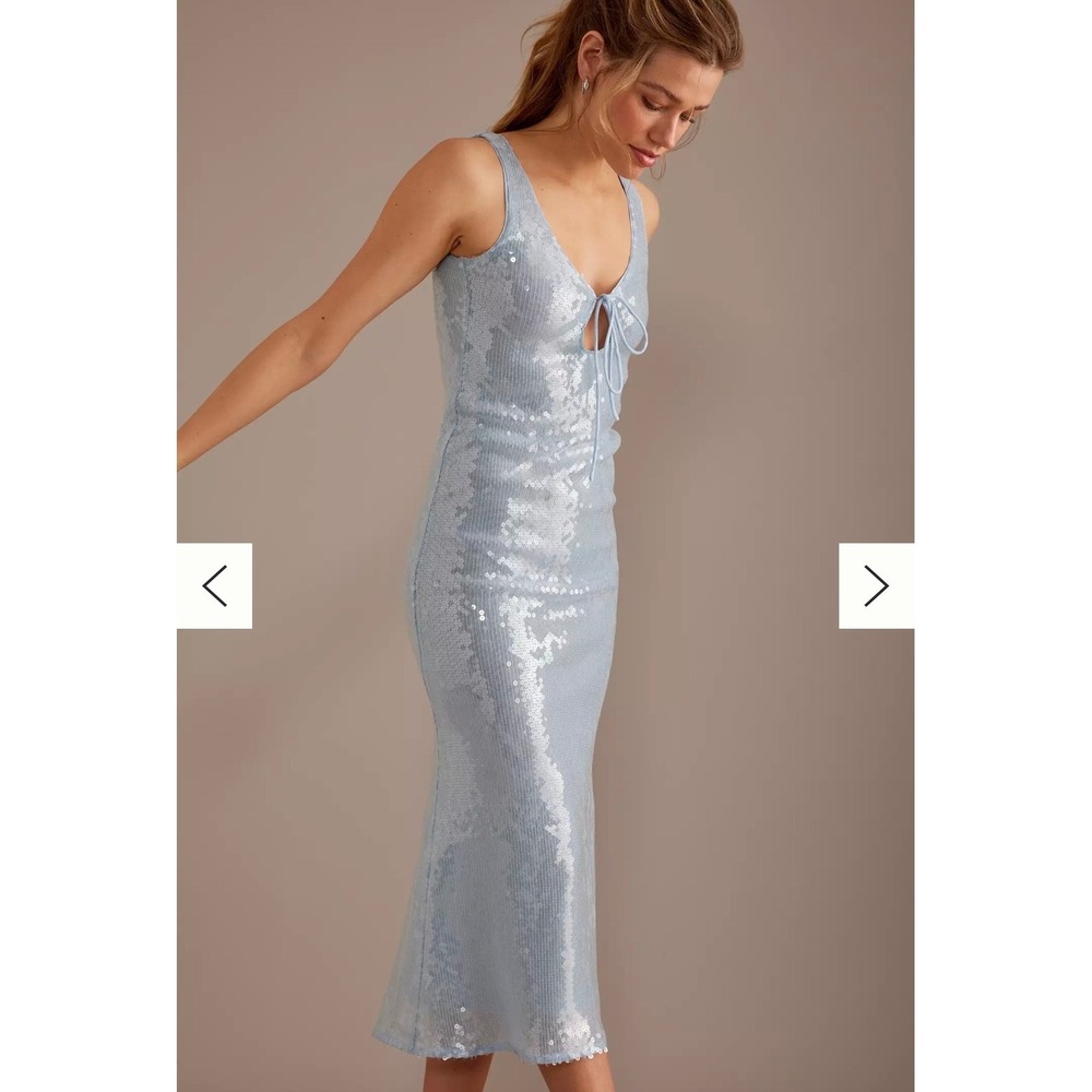 Crystal Doll Margo Sequin Slip‎ Midi Dress Sleeveless Womens Medium Light Blue